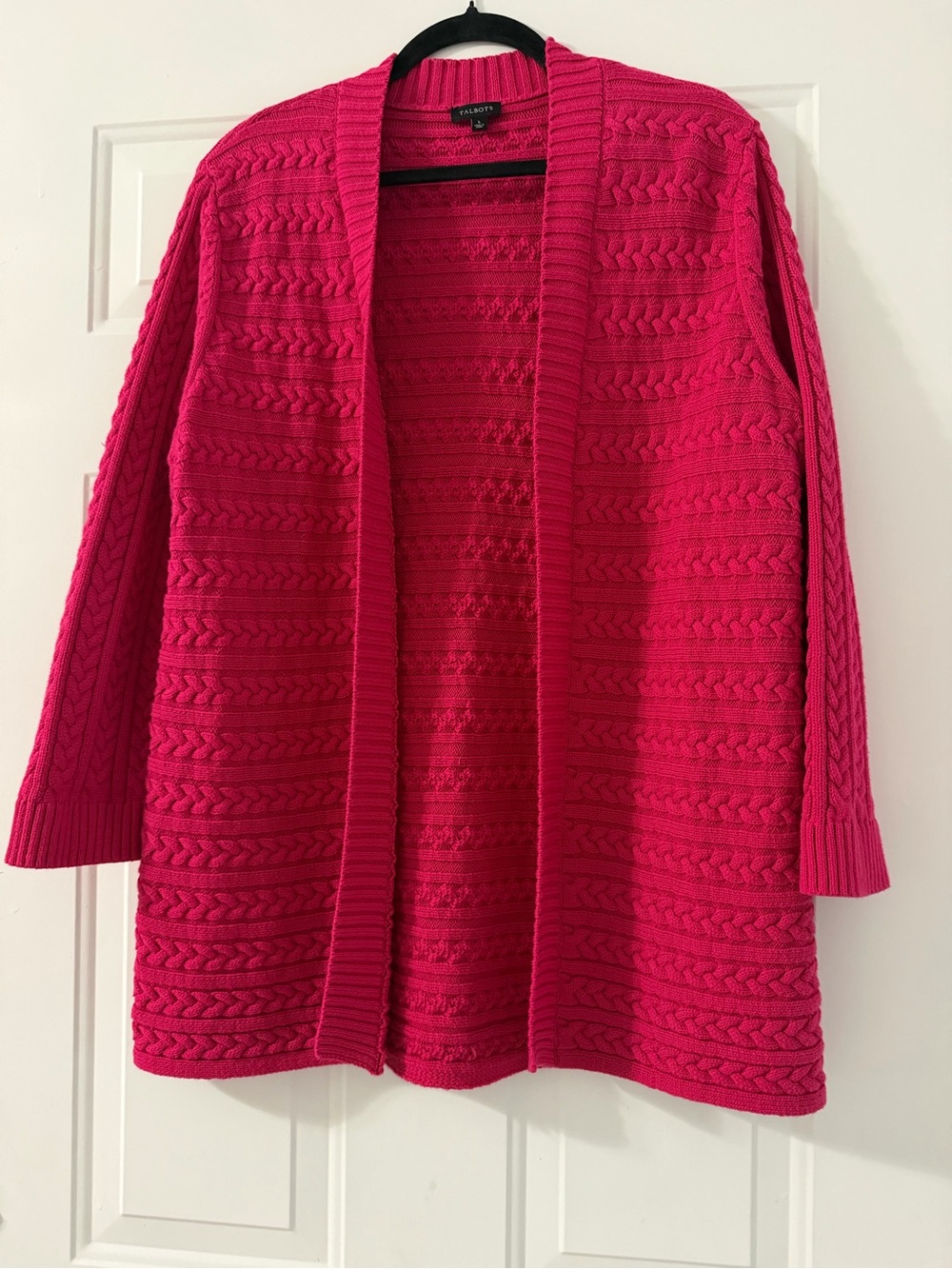 Talbots Open-Front Cable Knit Cardigan - Fuchsia Pink